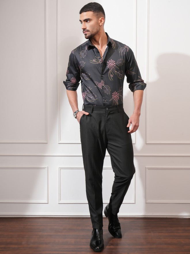 Locomotive Men Black Printed Slim Fit Casual Shirt - Black - Image 2