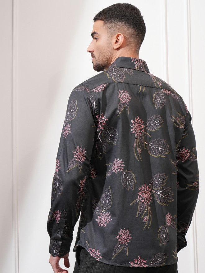 Locomotive Men Black Printed Slim Fit Casual Shirt - Black - Image 3