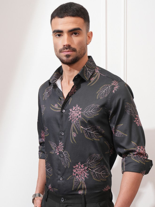 Locomotive Men Black Printed Slim Fit Casual Shirt - Black - Image 4