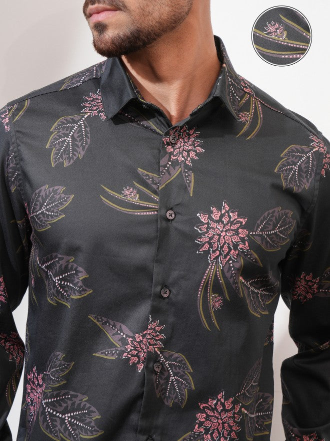 Locomotive Men Black Printed Slim Fit Casual Shirt - Black - Image 5