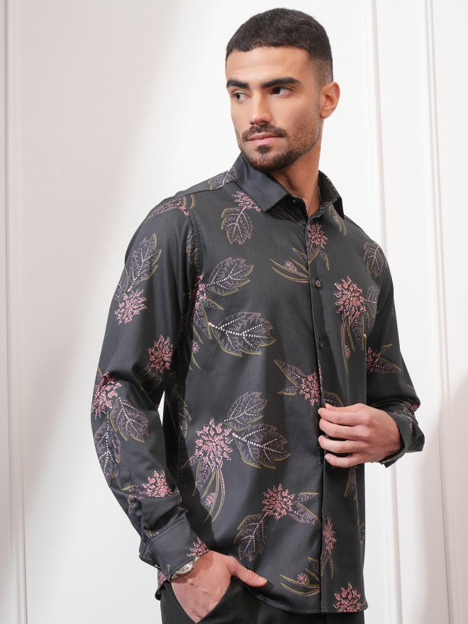 Locomotive Men Black Printed Slim Fit Casual Shirt - Black - Image 6