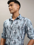 Locomotive Men Blue Printed Slim Fit Casual Shirt - Blue - Image 1