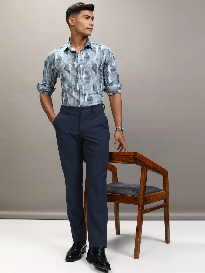 Locomotive Men Blue Printed Slim Fit Casual Shirt - Blue - Image 2