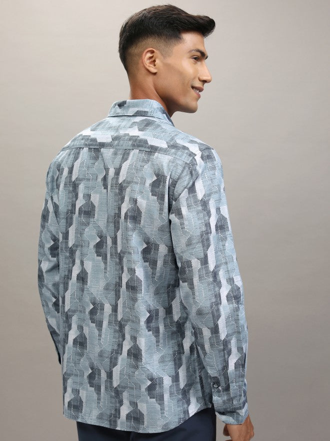 Locomotive Men Blue Printed Slim Fit Casual Shirt - Blue - Image 3