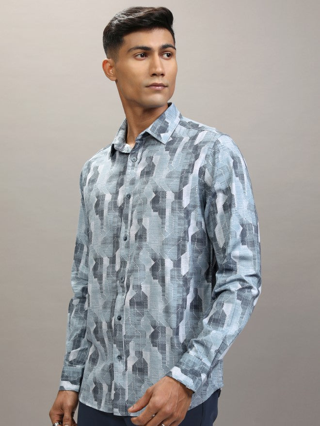 Locomotive Men Blue Printed Slim Fit Casual Shirt - Blue - Image 4