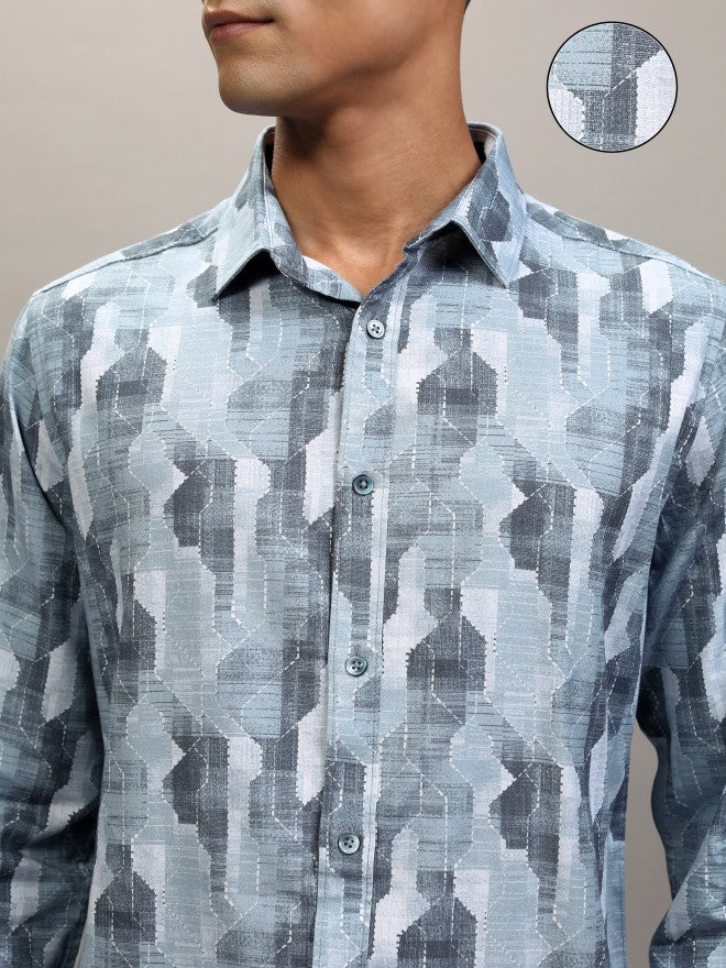 Locomotive Men Blue Printed Slim Fit Casual Shirt - Blue - Image 5