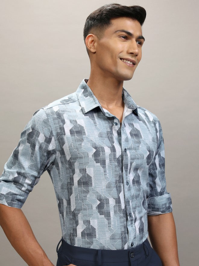 Locomotive Men Blue Printed Slim Fit Casual Shirt - Blue - Image 6