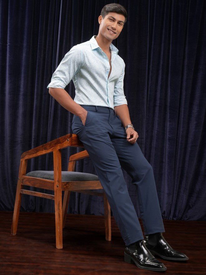 Locomotive Men Blue Printed Slim Fit Casual Shirt - Blue - Image 2