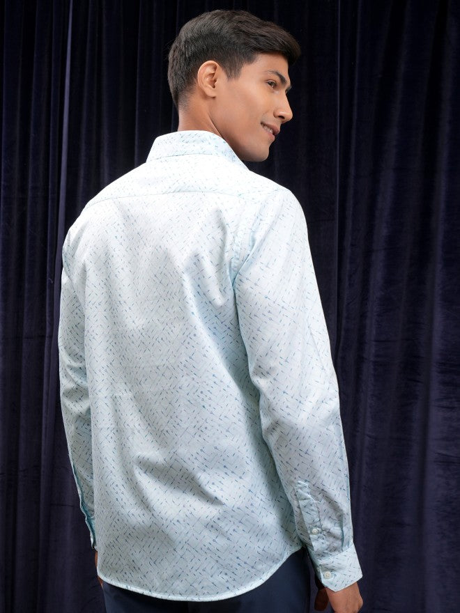 Locomotive Men Blue Printed Slim Fit Casual Shirt - Blue - Image 3