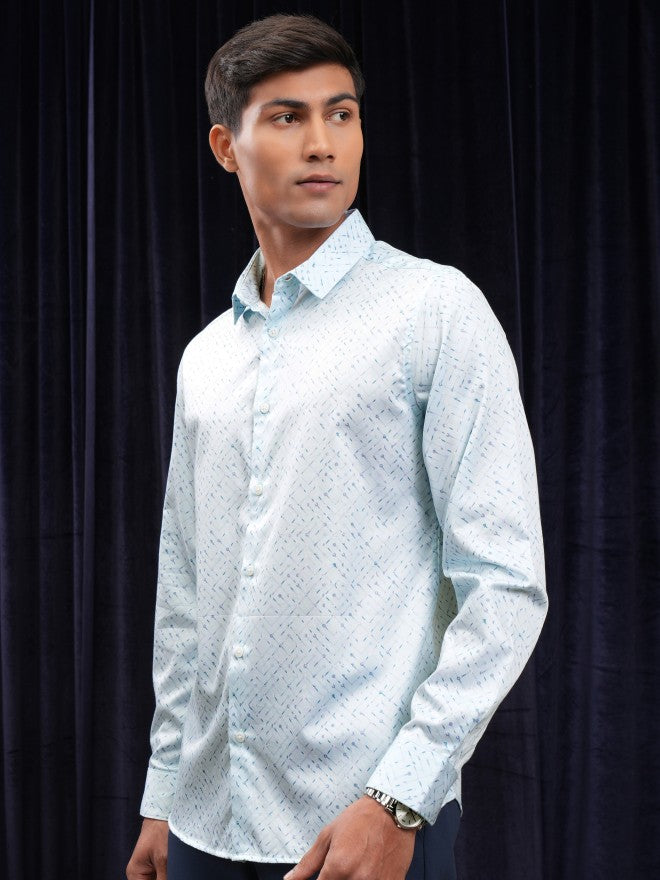 Locomotive Men Blue Printed Slim Fit Casual Shirt - Blue - Image 4