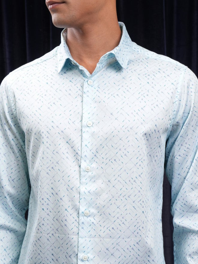 Locomotive Men Blue Printed Slim Fit Casual Shirt - Blue - Image 5