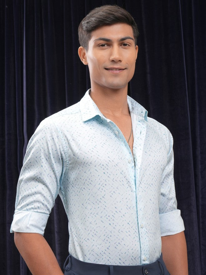 Locomotive Men Blue Printed Slim Fit Casual Shirt - Blue - Image 6