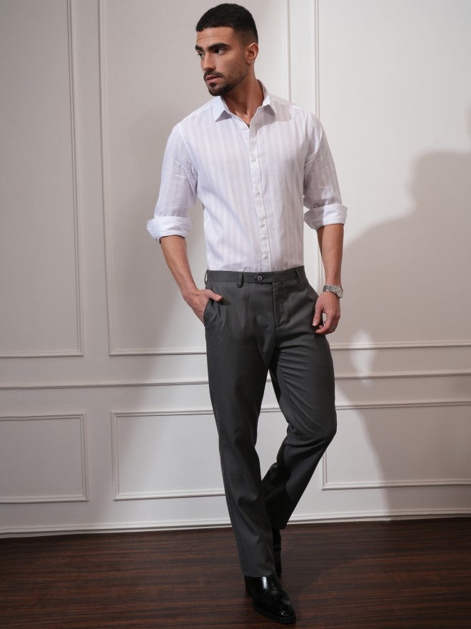 Locomotive Men White Striped Slim Fit Casual Shirt - White - Image 2