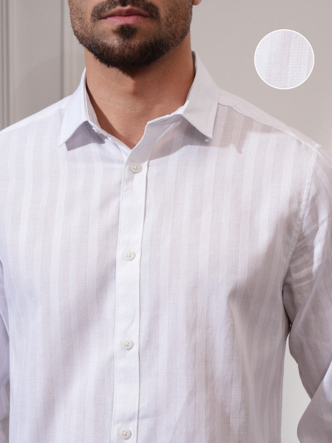 Locomotive Men White Striped Slim Fit Casual Shirt - White - Image 5