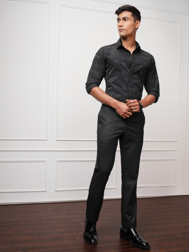 Locomotive Men Black Self Design Slim Fit Casual Shirt - Black - Image 2