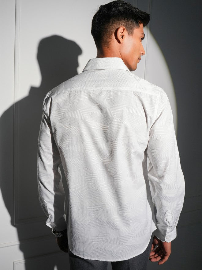 Locomotive Men Black Textured Slim Fit Casual Shirt - White - Image 3