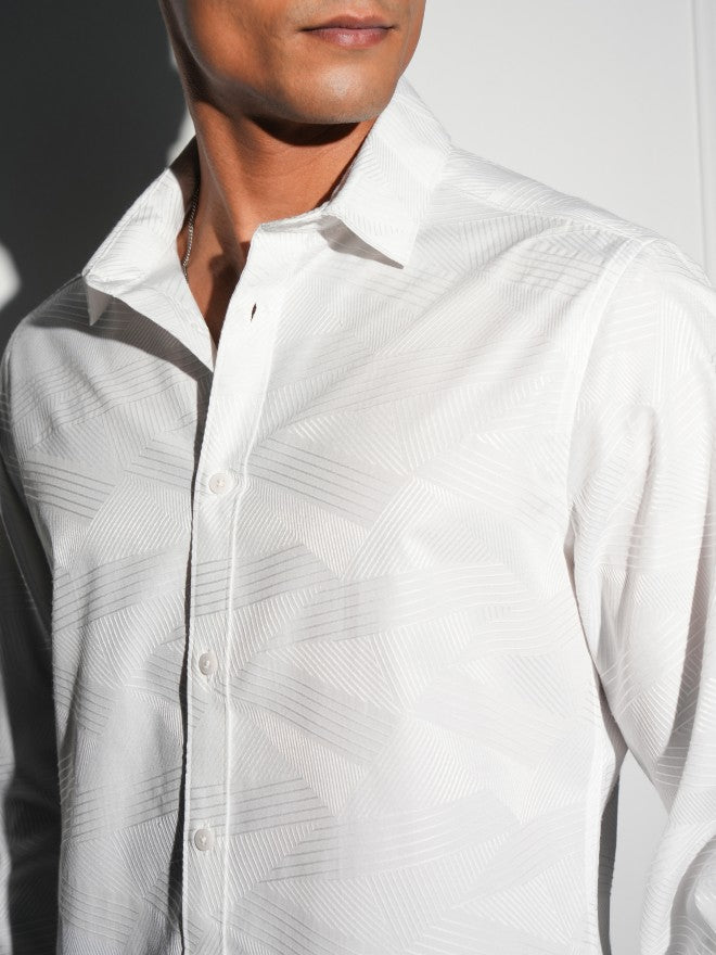 Locomotive Men Black Textured Slim Fit Casual Shirt - White - Image 5