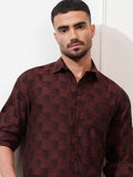 Locomotive Men Black Checked Slim Fit Casual Shirt - Maroon - Image 1