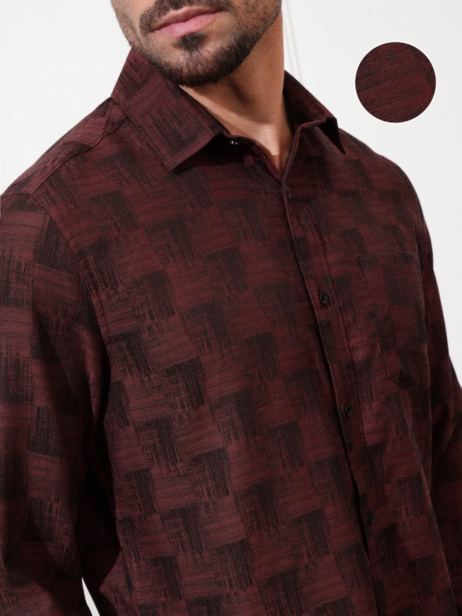 Locomotive Men Black Checked Slim Fit Casual Shirt - Maroon - Image 5