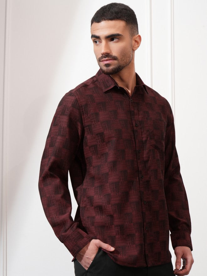 Locomotive Men Black Checked Slim Fit Casual Shirt - Maroon - Image 6