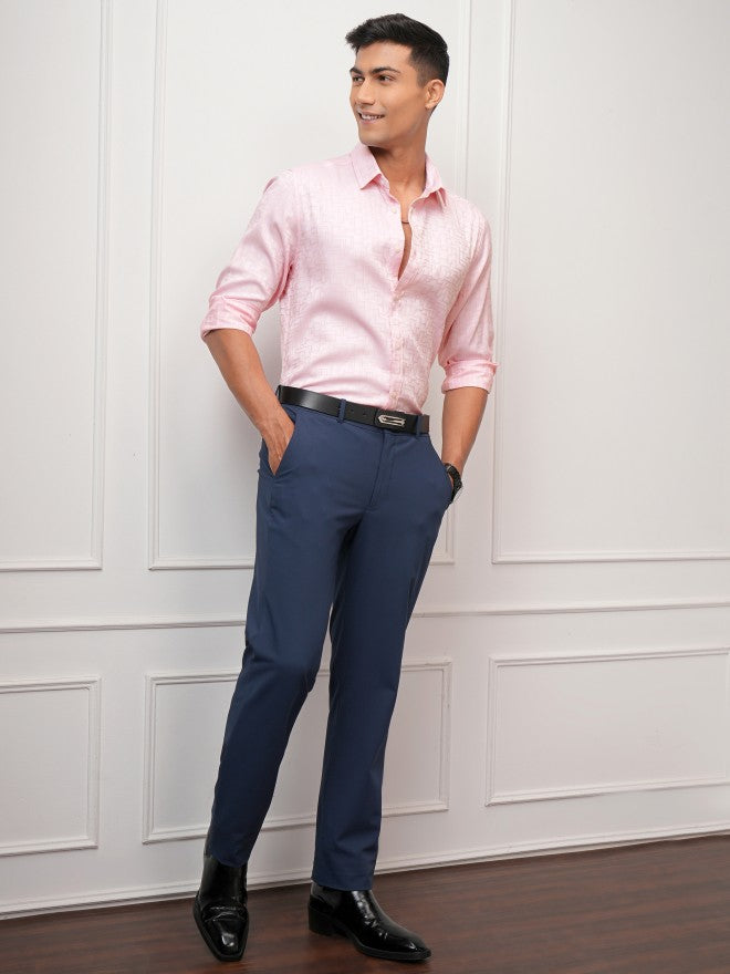 Locomotive Men Pink Textured Slim Fit Casual Shirt - Pink - Image 2