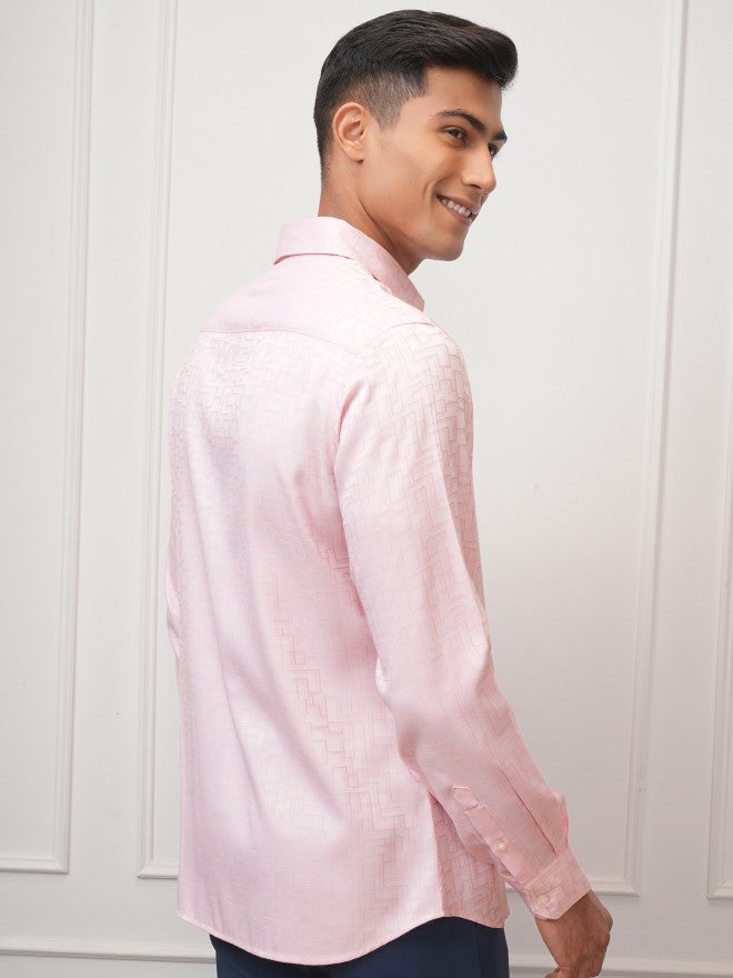 Locomotive Men Pink Textured Slim Fit Casual Shirt - Pink - Image 3