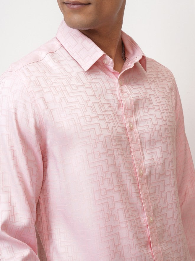 Locomotive Men Pink Textured Slim Fit Casual Shirt - Pink - Image 5