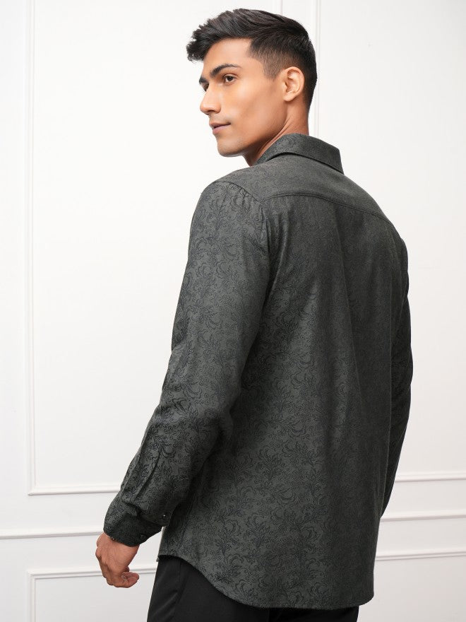 Locomotive Men Olive Printed Slim Fit Casual Shirt - Olive - Image 3