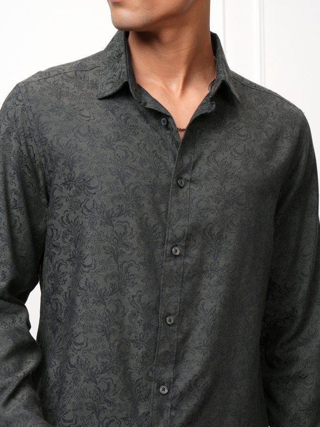 Locomotive Men Olive Printed Slim Fit Casual Shirt - Olive - Image 5