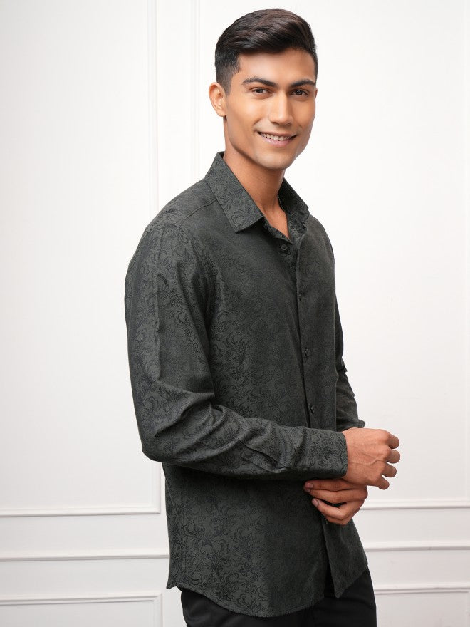 Locomotive Men Olive Printed Slim Fit Casual Shirt - Olive - Image 6