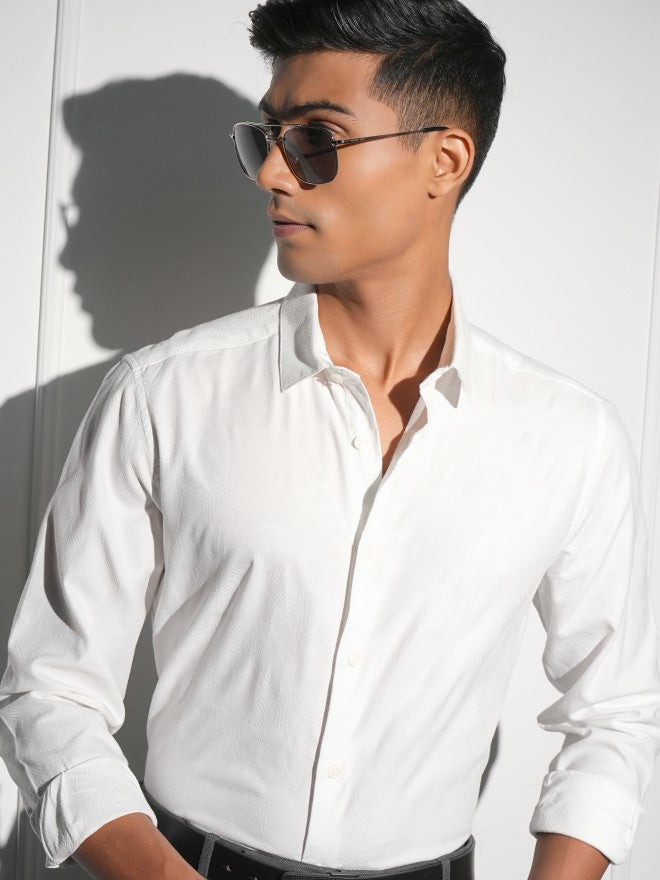 Locomotive Men White Textured Slim Fit Casual Shirt - White - Image 1