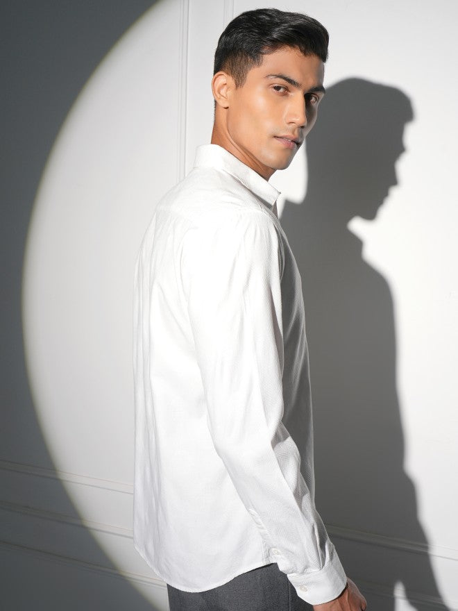 Locomotive Men White Textured Slim Fit Casual Shirt - White - Image 3