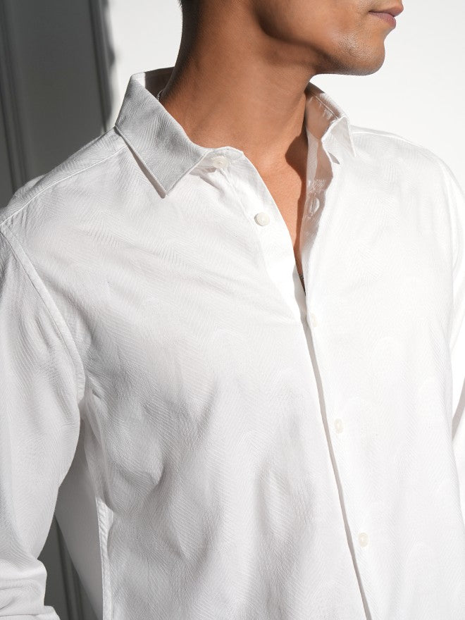 Locomotive Men White Textured Slim Fit Casual Shirt - White - Image 5