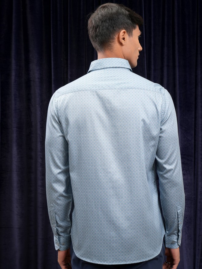 Locomotive Men Blue Printed Slim Fit Casual Shirt - Blue - Image 3