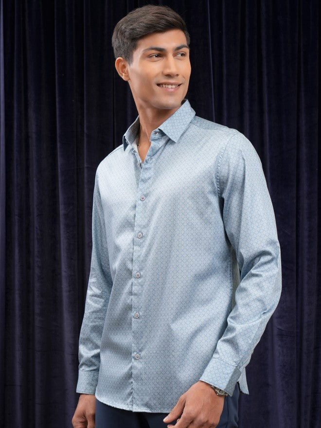 Locomotive Men Blue Printed Slim Fit Casual Shirt - Blue - Image 4