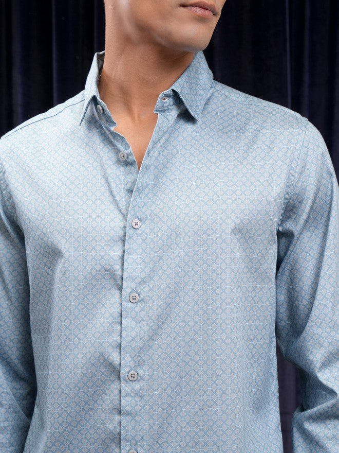 Locomotive Men Blue Printed Slim Fit Casual Shirt - Blue - Image 5