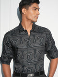 Locomotive Men Black Printed Slim Fit Casual Shirt - Black - Image 1