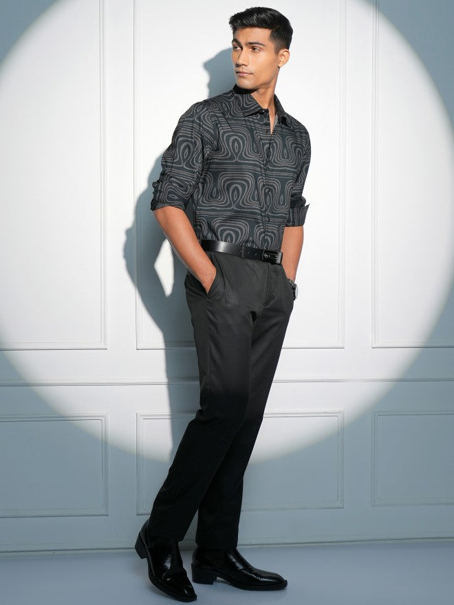 Locomotive Men Black Printed Slim Fit Casual Shirt - Black - Image 2