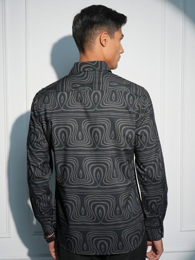 Locomotive Men Black Printed Slim Fit Casual Shirt - Black - Image 3