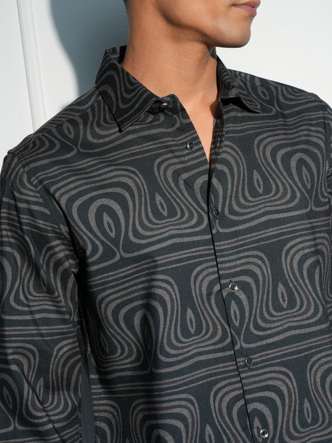 Locomotive Men Black Printed Slim Fit Casual Shirt - Black - Image 5