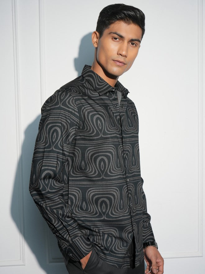 Locomotive Men Black Printed Slim Fit Casual Shirt - Black - Image 6