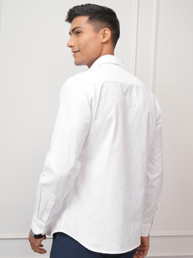 Locomotive Men White Textured Slim Fit Casual Shirt - White - Image 3