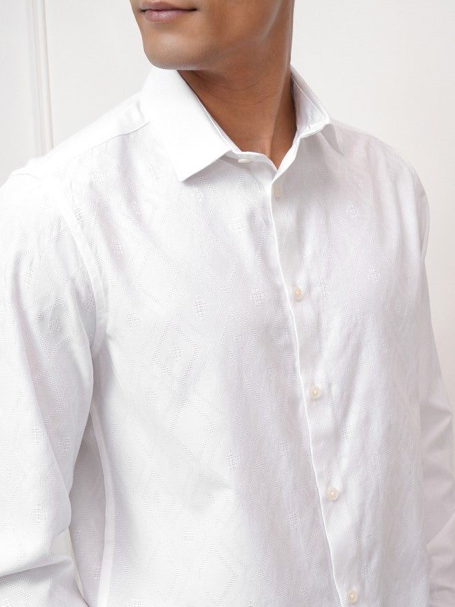 Locomotive Men White Textured Slim Fit Casual Shirt - White - Image 5