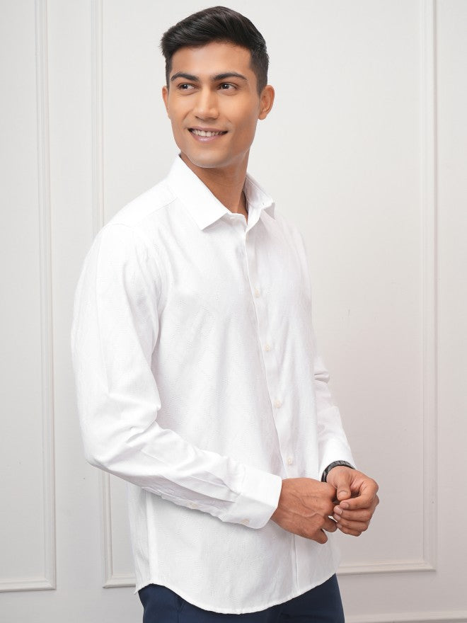 Locomotive Men White Textured Slim Fit Casual Shirt - White - Image 6