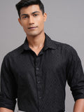 Locomotive Men Black Textured Slim Fit Casual Shirt - Black - Image 1
