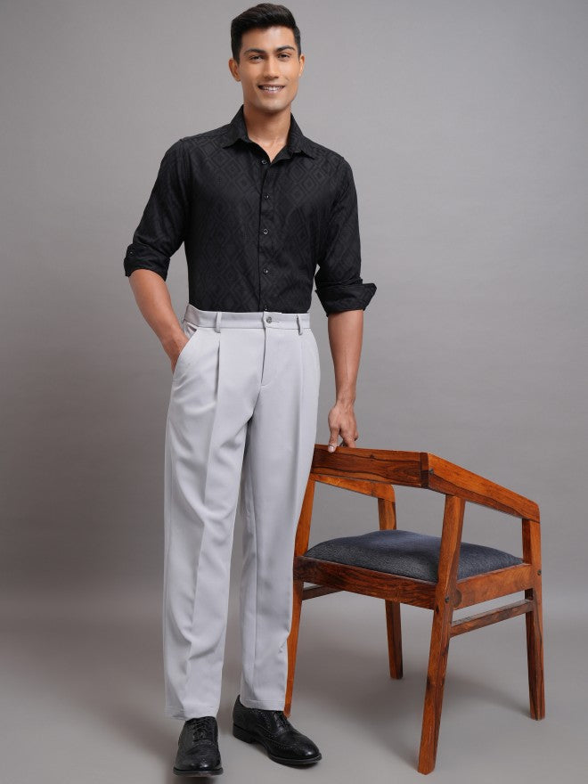 Locomotive Men Black Textured Slim Fit Casual Shirt - Black - Image 2