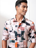 Locomotive Men Peach Printed Slim Fit Casual Shirt - Peach - Image 1