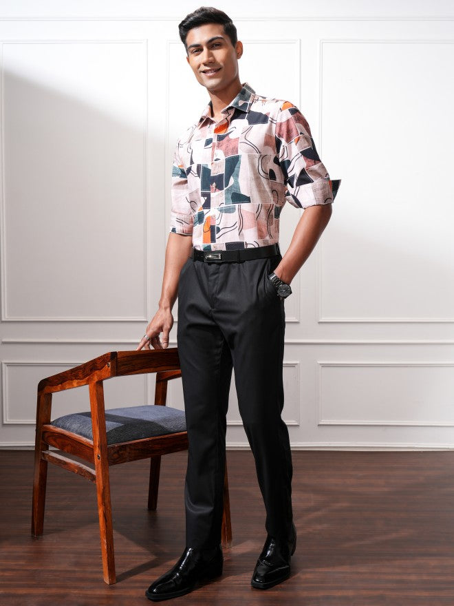 Locomotive Men Peach Printed Slim Fit Casual Shirt - Peach - Image 2
