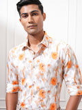 Locomotive Men Orange Printed Slim Fit Casual Shirt - Orange - Image 1