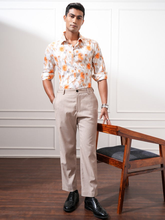 Locomotive Men Orange Printed Slim Fit Casual Shirt - Orange - Image 2